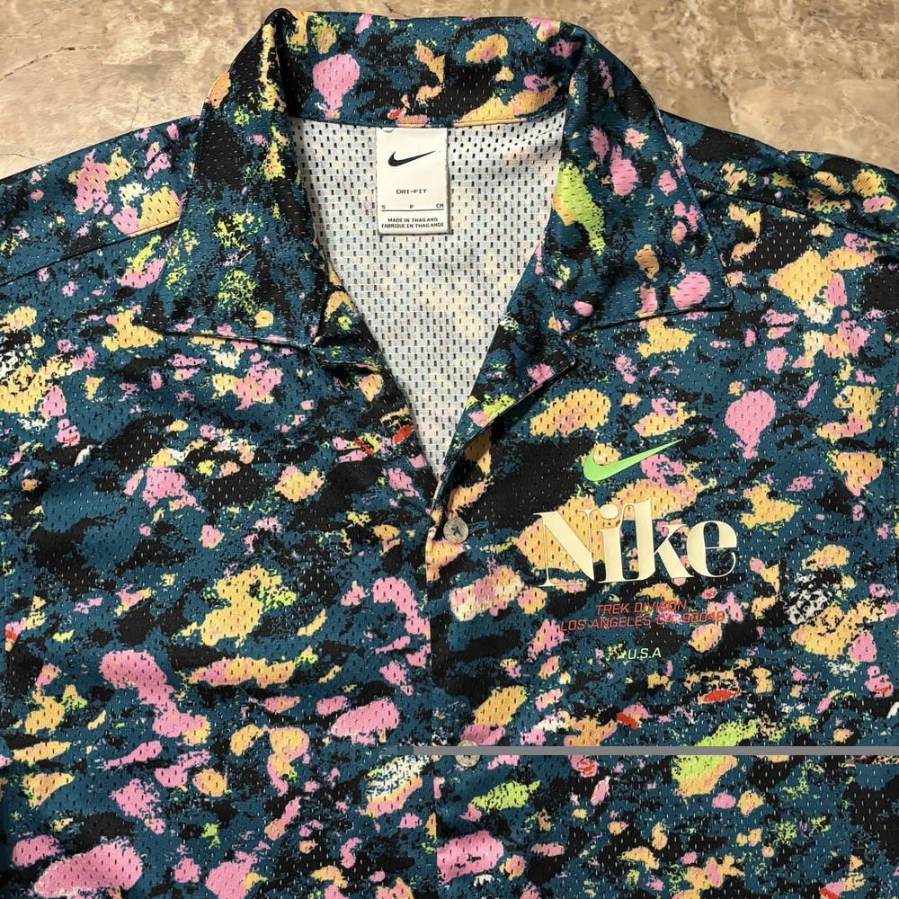 Nike Shirt Mens Small Colorful Abstract Camp Collar Trek Division Mesh Flowy